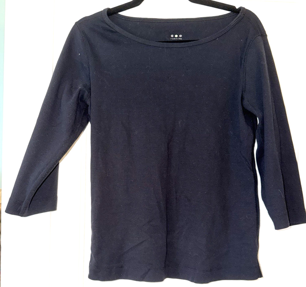 Three Dots Black 3/4 Sleeve Boat Neck T-Shirt, size XL